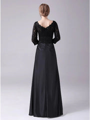Mermaid / Trumpet Mother of the Bride Dress Plus Size Elegant Jewel Neck Floor Length Stretch Satin 3/4 Length Sleeve with Lace