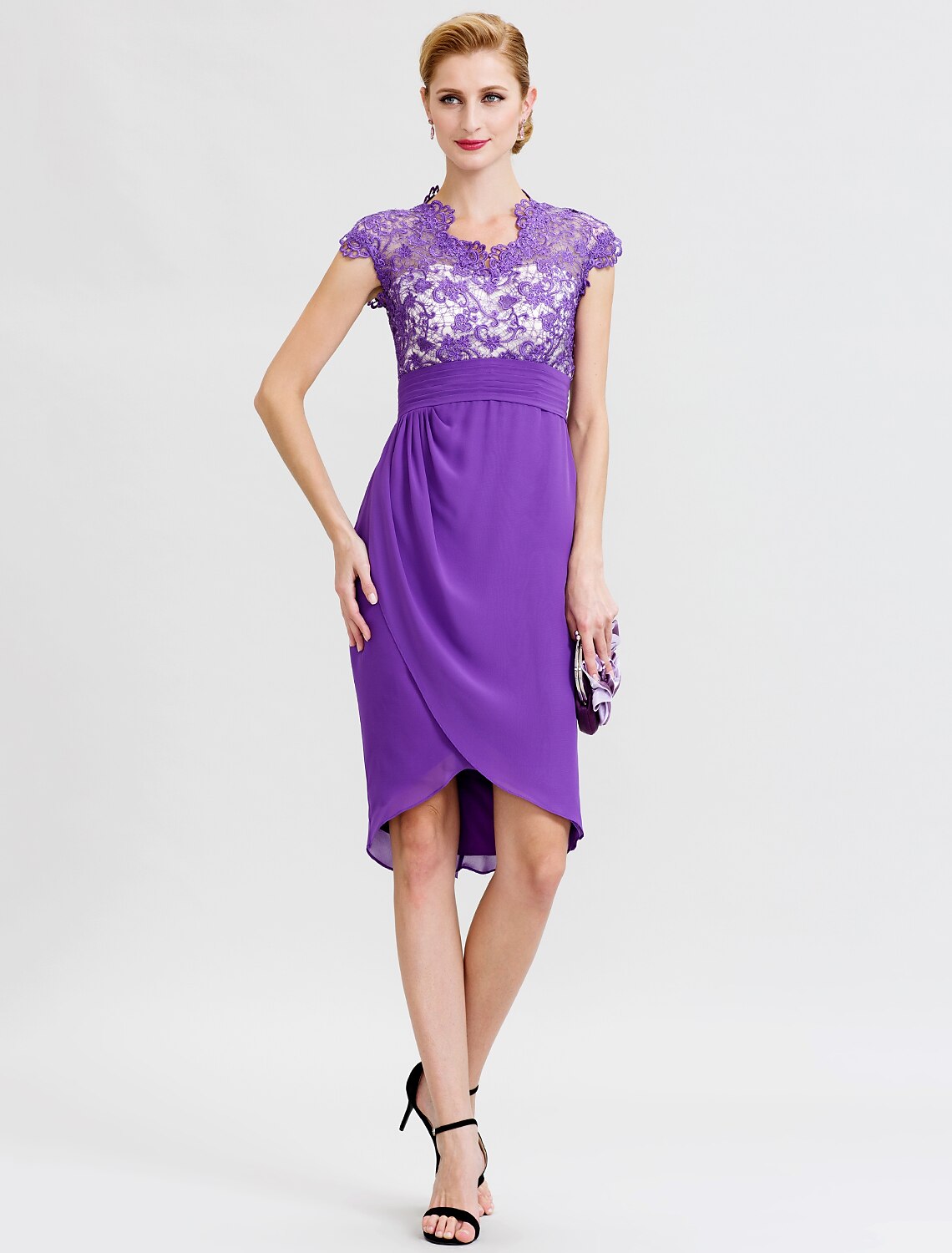 Aimishang  Sheath / Column V Neck Asymmetrical Chiffon / Lace Mother of the Bride Dress with Sash / Ribbon / Pleats / Beautiful Back / See Through