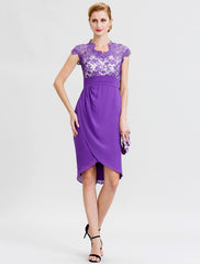 Aimishang  Sheath / Column V Neck Asymmetrical Chiffon / Lace Mother of the Bride Dress with Sash / Ribbon / Pleats / Beautiful Back / See Through