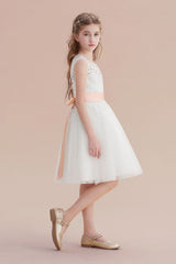 Illusion Appliques Tulle A-line Flower Girl Dress