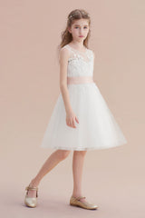 Illusion Appliques Tulle A-line Flower Girl Dress