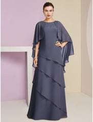 Aimishang  Sheath / Column Mother of the Bride Dress Wedding Guest Elegant Jewel Neck Floor Length Chiffon Half Sleeve with Sequin Tier Solid Color