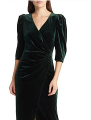Aimishang A-Line Mother of the Bride Dress Formal Wedding Guest Elegant Party V Neck Tea Length Velvet 3/4 Length Sleeve with Split Front