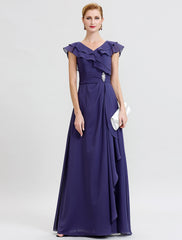 Aimishang A-Line Mother of the Bride Dress Formal Open Back Elegant V Neck Floor Length Chiffon Short Sleeve No with Sash / Ribbon Crystal Brooch