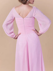 Sheath / Column Mother of the Bride Dress Vintage Inspired Cowl Neck Floor Length Chiffon Long Sleeve with Criss Cross Ruched