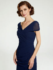 Aimishang A-Line Mother of the Bride Dress V Neck Floor Length Chiffon Sleeveless with Lace Ruching