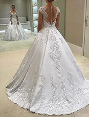 Aimishang Engagement Formal Wedding Dresses Ball Gown Sweetheart Long Sleeve Court Train Satin Bridal Gowns With Buttons Appliques