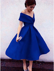 A-Line Cocktail Dresses 1950s Dress Wedding Guest Christmas Red Green Dress Tea Length Short Sleeve V Neck  Fabric V Back with Pleats