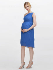 Sheath / Column Bridesmaid Dress One Shoulder Sleeveless Open Back Knee Length Chiffon with Crystals