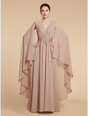 Aimishang  A-Line Mother of the Bride Dress Wedding Guest Elegant V Neck Ankle Length Chiffon Lace Sleeveless with Ruching Solid Color