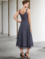 Aimishang  A-Line Mother of the Bride Dress Elegant V Neck Tea Length Chiffon Lace Sleeveless Jacket Dresses with Tier Solid Color