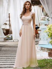 A-Line Elegant Formal Evening Dress Backless Sleeveless Floor Length Chiffon with Pleats