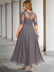 Aimishang A-Line Mother of the Bride Dresses Plus Size Hide Belly Curve Elegant Dress Formal Asymmetrical Half Sleeve Jewel Neck Chiffon with Beading Appliques