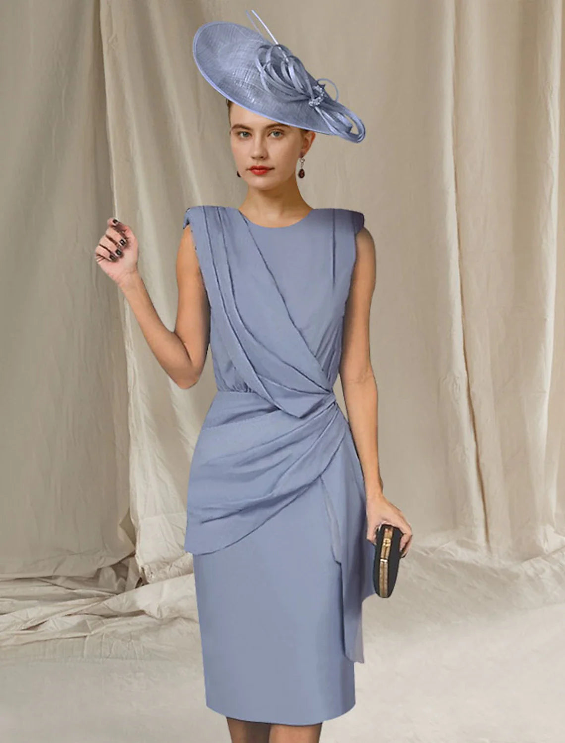 Aimishang Sheath / Column Mother of the Bride Dress Elegant Sweet Jewel Neck Knee Length Stretch Fabric Sleeveless with Ruffles