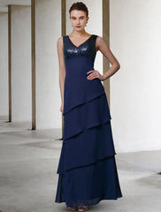 Aimishang A-Line Mother of the Bride Dress Elegant V Neck Floor Length Chiffon Sequined Sleeveless Wrap Included with Sequin Ruffles