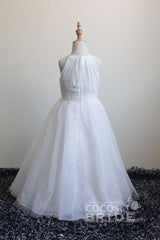 Ivory Scoop Neck Sleeveless Ball Gown Flower Girls Dress