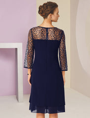 Aimishang A-Line Mother of the Bride Dress Formal Wedding Guest Elegant Scoop Neck Knee Length Lace 3/4 Length Sleeve with Sequin