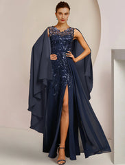 Aimishang  A-Line Mother of the Bride Dress Formal Wedding Guest Elegant V Neck Floor Length Chiffon Sequined Sleeveless with Appliques Split Front