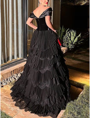 Aimishang A-Line Prom Dresses Formal Gowns Evening Dresses Floor Length Short Sleeve Sweetheart Lace with Ruched