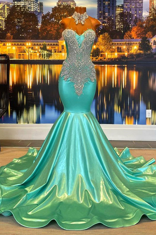 Jade High-Neck Sweetheart Sleeveless Mermaid Prom Dress with Beading