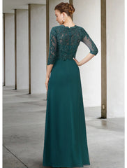 Aimishang  A-Line Mother of the Bride Dress Elegant V Neck Floor Length Chiffon Lace Half Sleeve with Draping Appliques