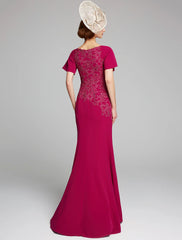 Aimishang Mermaid / Trumpet Mother of the Bride Dress Bateau Neck Floor Length Chiffon Lace Short Sleeve with Lace Split Front