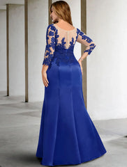 Aimishang  Mermaid / Trumpet Mother of the Bride Dress Plus Size Hide Belly Elegant Jewel Neck Floor Length Chiffon Lace 3/4 Length Sleeve No with Appliques