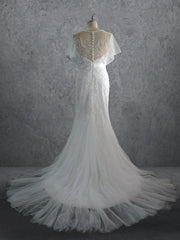 Jewel Neck Tulle Mermaid Wedding Dress With Beading