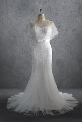 Jewel Neck Tulle Mermaid Wedding Dress With Beading