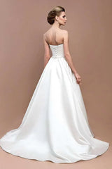 Jewel Strapless Satin Lace Lace-Up Corset Back Wedding Dress