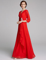 Aimishang A-Line Mother of the Bride Dress Elegant V Neck Floor Length Chiffon Half Sleeve with Pleats Appliques