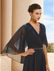 Aimishang  A-Line Mother of the Bride Dress Wedding Guest Elegant Petite V Neck Tea Length Chiffon Half Sleeve with Sequin Ruching