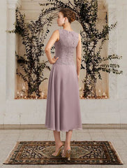 Aimishang  Two Piece A-Line Mother of the Bride Dress Church Elegant Jewel Neck Floor Length Tea Length Chiffon Lace Sleeveless Short Jacket Dresses with Ruffles Appliques