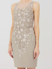 Aimishang  Sheath / Column Mother of the Bride Dress Formal Classic & Timeless Elegant & Luxurious Convertible Dress Illusion Neck Knee Length Chiffon All Over Lace Long Sleeve with Appliques