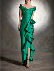 Sheath Formal Dress Cocktail Dresses Christmas Red Green Dress Vintage Dress Formal Wedding Guest Asymmetrical Sleeveless Off Shoulder Satin with Ruffles 2025