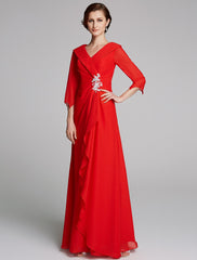 Aimishang A-Line Mother of the Bride Dress Elegant V Neck Floor Length Chiffon Half Sleeve with Pleats Appliques