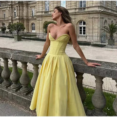Aimishang Dress Wholesale Simple Women Strapless Pleated Maxi Dress Fashion Sexy Sleeveless A-line Party Evening Dress