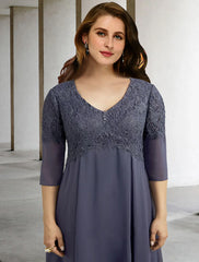 Aimishang  A-Line Mother of the Bride Dresses Plus Size Hide Belly Curve Elegant Dress Formal Tea Length Half Sleeve V Neck Chiffon with Buttons Appliques Fall