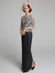 Aimishang Sheath / Column Mother of the Bride Dress Jewel Neck Floor Length Satin Lace 3/4 Length Sleeve with Lace