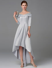 Aimishang A-Line Mother of the Bride Dress Sparkle & Shine High Low Off Shoulder Asymmetrical Satin Half-Sleeve with Lace Crystals