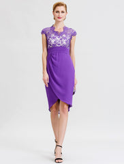 Aimishang  Sheath / Column V Neck Asymmetrical Chiffon / Lace Mother of the Bride Dress with Sash / Ribbon / Pleats / Beautiful Back / See Through
