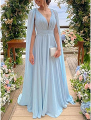 Sheath / Column Mother of the Bride Dress Wedding Guest Elegant Party V Neck Court Train Chiffon Sleeveless with Pleats
