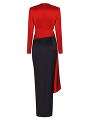 Wholesale A-Line Evening Black Dress Christmas Elegant Dress Formal Ankle Length Long Sleeve V Neck Satin with Ruched Slit