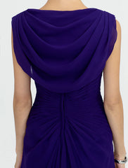 Aimishang Sheath / Column Mother of the Bride Dress Color Block Lace Up Cowl Neck Ankle Length Chiffon Charmeuse Sleeveless with Criss Cross Beading