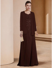 Aimishang Sheath / Column Mother of the Bride Dress Wedding Guest Elegant Scoop Neck Floor Length Stretch Chiffon Long Sleeve with Sequin Ruching