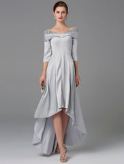 Aimishang A-Line Mother of the Bride Dress Sparkle & Shine High Low Off Shoulder Asymmetrical Satin Half-Sleeve with Lace Crystals