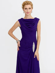 Aimishang Sheath / Column Mother of the Bride Dress Color Block Lace Up Cowl Neck Ankle Length Chiffon Charmeuse Sleeveless with Criss Cross Beading