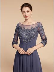 Aimishang  A-Line Mother of the Bride Dress Elegant V Neck Floor Length Chiffon Lace 3/4 Length Sleeve with Ruffles Appliques