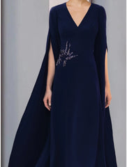 Aimishang A-Line Mother of the Bride Dress Wedding Guest Elegant V Neck Ankle Length Stretch Chiffon Half Sleeve with Sequin Ruching Solid Color