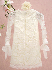 Knee Length Long Sleeve Column Flower Girl Dress with Lace Jewel Neck
